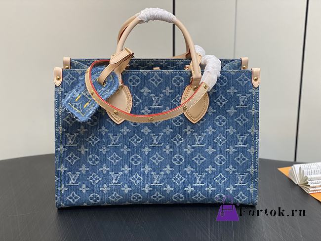 Fortok Louis Vuitton Onthego Bag Blue Denim M46871 35x27x14cm  - 1