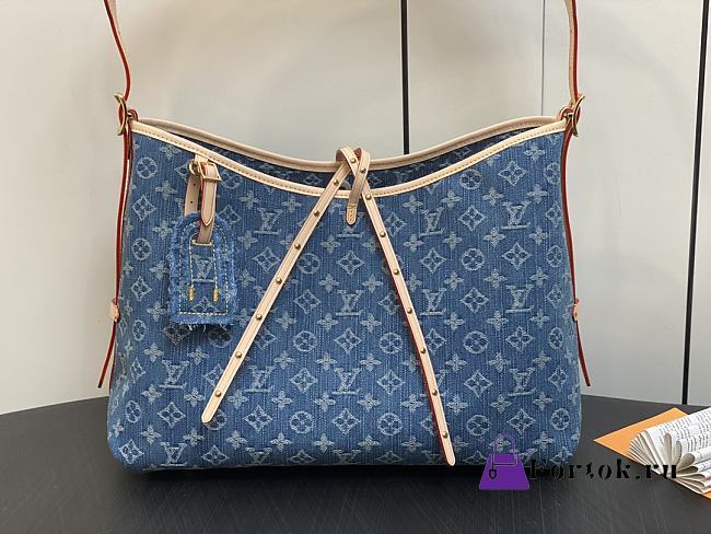 Fortok Louis Vuitton CarryAll Handbag Blue Denim M46855 39x30x15cm - 1