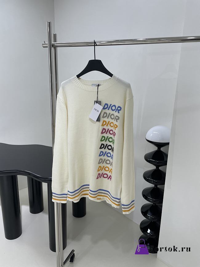Fortok Dior Beige/Grey Wool and Cashmere Intarsia Sweater - 1