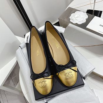 Fortok Chanel CC Cap Toe Lambskin Leather Ballet Flats Gold