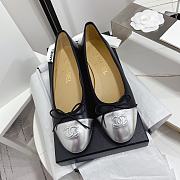 Fortok Chanel CC Cap Toe Lambskin Leather Ballet Flats Silver  - 1