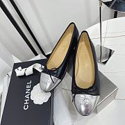 Fortok Chanel CC Cap Toe Lambskin Leather Ballet Flats Silver  - 5