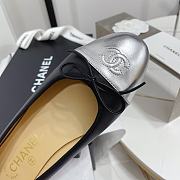 Fortok Chanel CC Cap Toe Lambskin Leather Ballet Flats Silver  - 4