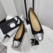 Fortok Chanel CC Cap Toe Lambskin Leather Ballet Flats Silver  - 3