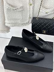 Fortok Chanel Lambskin T-strap Camellia Sandals Black - 6