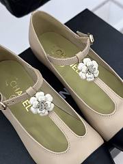 Fortok Chanel Lambskin T-strap Camellia Sandals Beige - 6