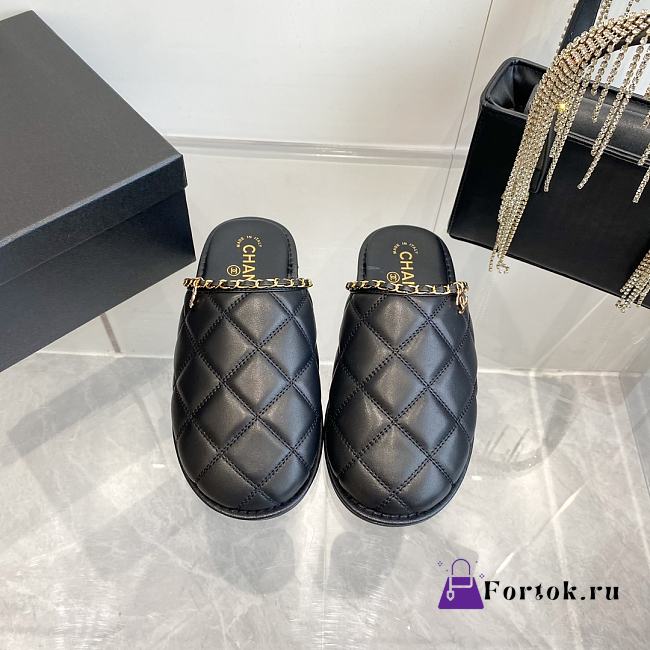Fortok Chanel Diamond Chain Sandals Black - 1