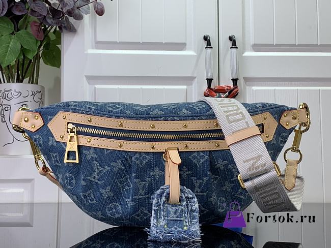 Fortok Louis Vuitton High Rise Waist Bag Blue Denim M46837 38x16x8cm  - 1