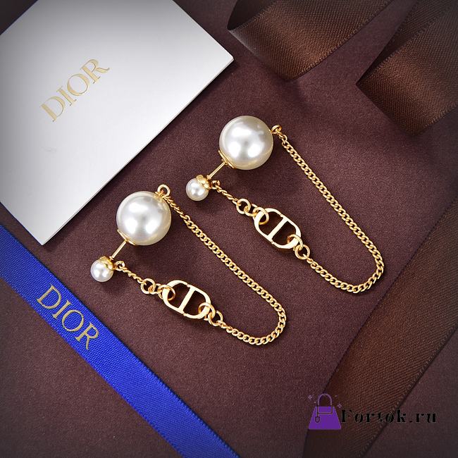 Fortok Dior Triable Earrings Gold-Finish Metal and White Resin Pearls - 1