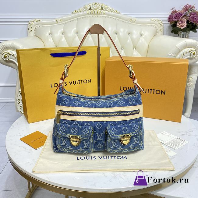 Fortok Louis Vuitton Monogram Blue Denim Baggy Shoulder Bag M44464 30x22x13cm - 1
