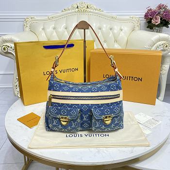 Fortok Louis Vuitton Monogram Blue Denim Baggy Shoulder Bag M44464 30x22x13cm