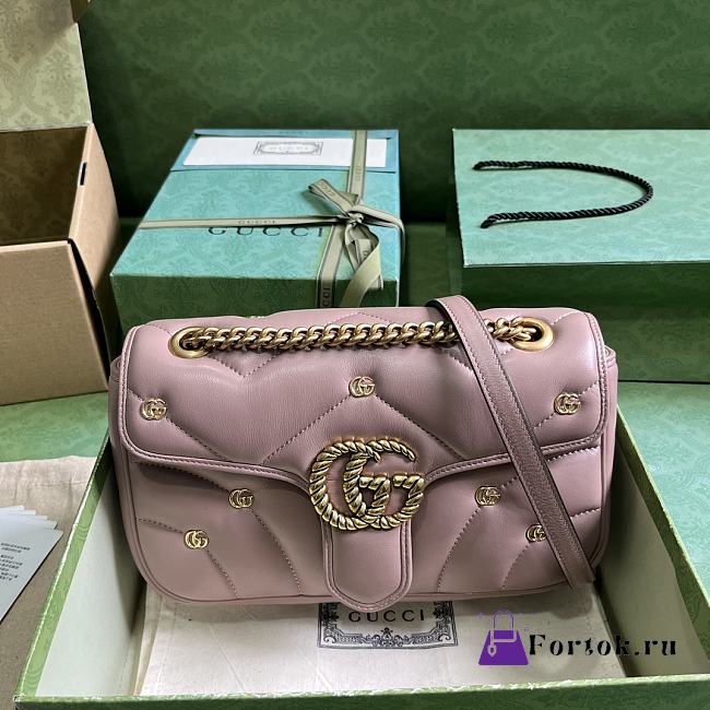 Fortok Gucci Marmont Double G Rivets Bag in Pink 22x13x6cm - 1