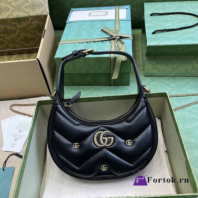 Fortok Gucci Half-Moon Marmont Double G Rivets Bag Black 21x16x5cm - 1
