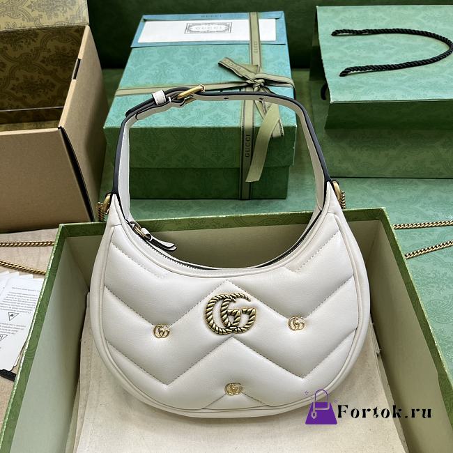 Fortok Gucci Half-Moon Marmont Double G Rivets Bag White 21x16x5cm - 1