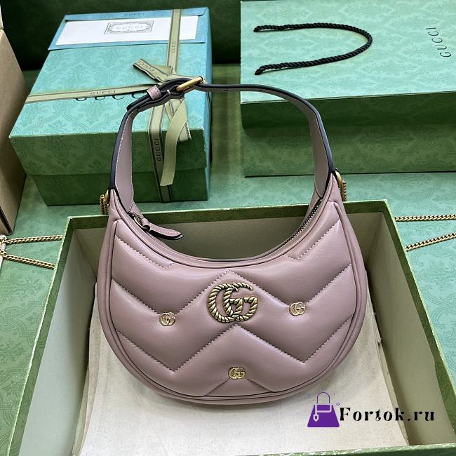 Fortok Gucci Half-Moon Marmont Double G Rivets Bag Pink 21x16x5cm - 1
