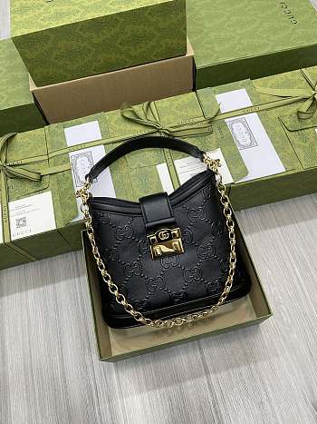 Fortok Gucci GG Shoulder Bag Black Leather 25x21x9cm