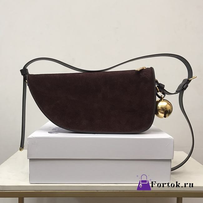 Fortok Burberry Shield Suede Shoulder Bag Brown 26x5.5x13.5cm - 1