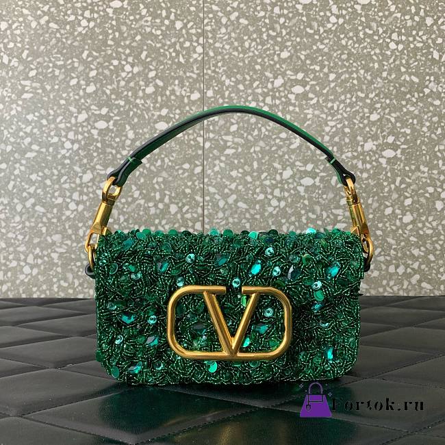 Fortok Valentino Garavani Loco Glitter Bag Green 19x10.5x5cm - 1