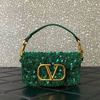 Fortok Valentino Garavani Loco Glitter Bag Green 19x10.5x5cm