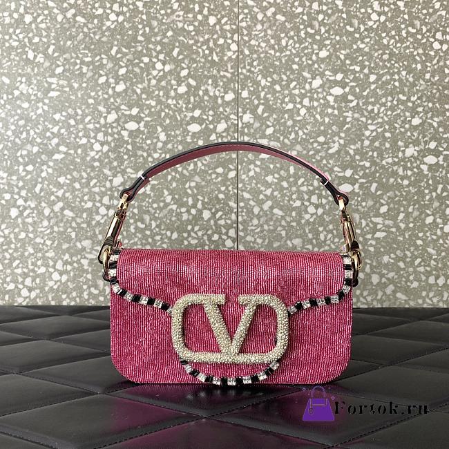 Fortok Valentino Loco Small Embroidered Shoulder Bag Pink 19x10.5x5cm - 1