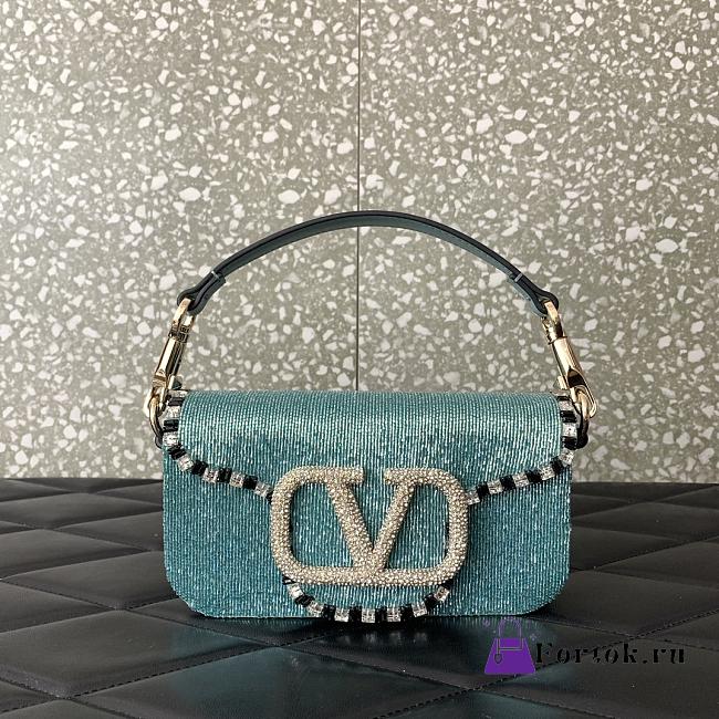 Fortok Valentino Loco Small Embroidered Shoulder Bag Blue 19x10.5x5cm - 1