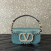 Fortok Valentino Loco Small Embroidered Shoulder Bag Blue 19x10.5x5cm - 1