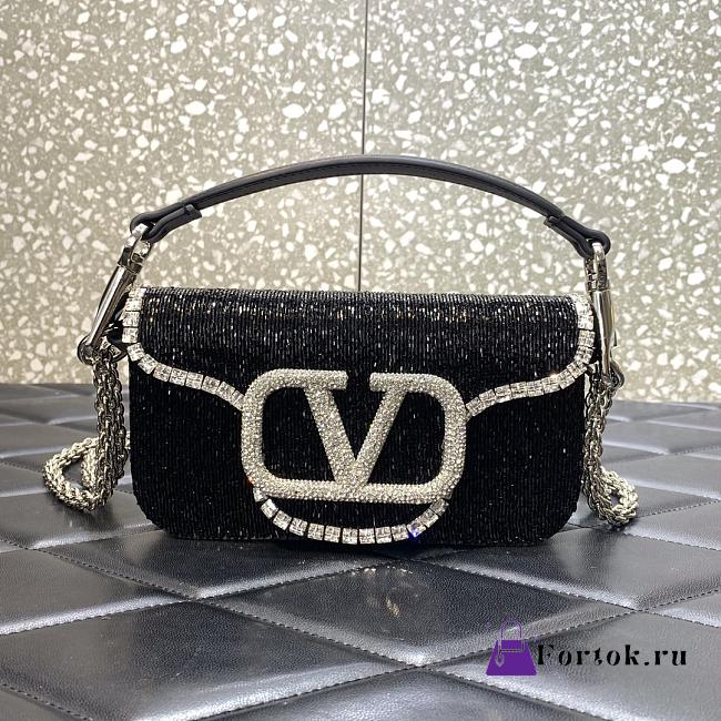 Fortok Valentino Garavani Loco Small Beaded Shoulder Bag Black 19cm - 1