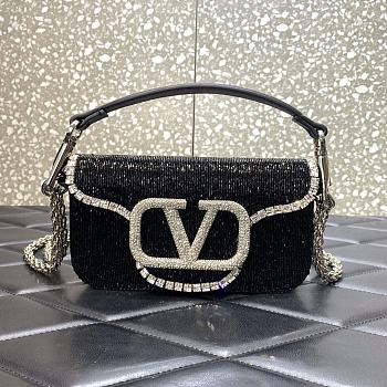 Fortok Valentino Garavani Loco Small Beaded Shoulder Bag Black 19cm