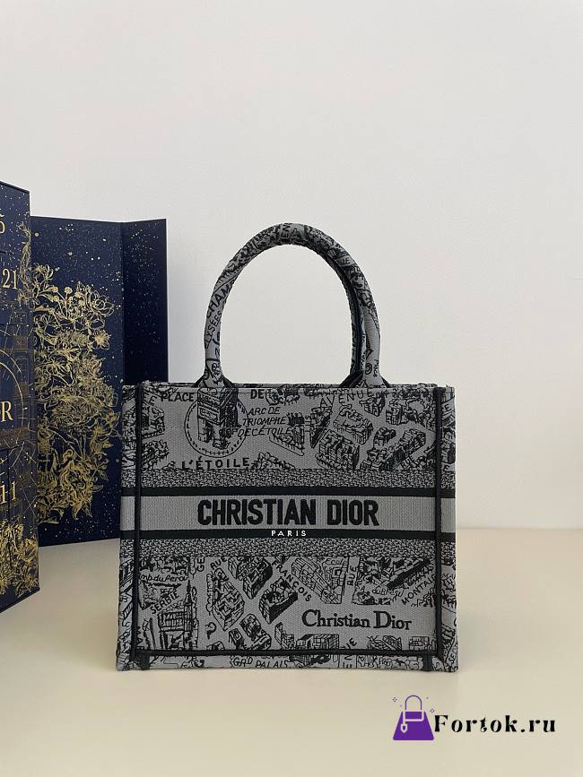 Fortok Dior Grey Tote Bag Map Pattern 26cm - 1