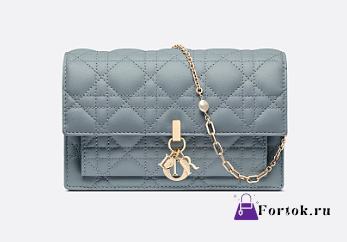 Fortok Dior Chain Pouch Blue Cannage Lambskin 19.5x12.5x5cm - 1