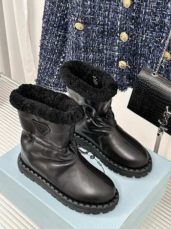 Fortok Prada Triangle Logo Fleece Snow Boots Black