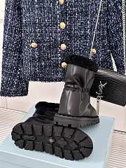 Fortok Prada Triangle Logo Fleece Snow Boots Black - 6