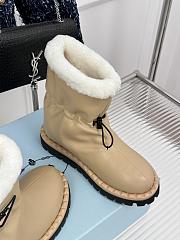 Fortok Prada Triangle Logo Fleece Snow Boots Beige - 6