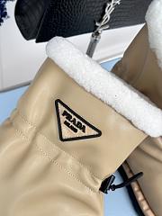 Fortok Prada Triangle Logo Fleece Snow Boots Beige - 3