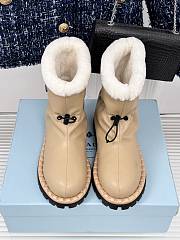 Fortok Prada Triangle Logo Fleece Snow Boots Beige - 2