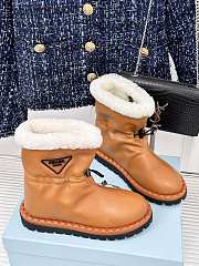 Fortok Prada Triangle Logo Fleece Snow Boots Brown - 1