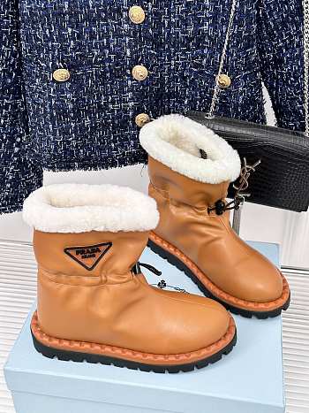 Fortok Prada Triangle Logo Fleece Snow Boots Brown