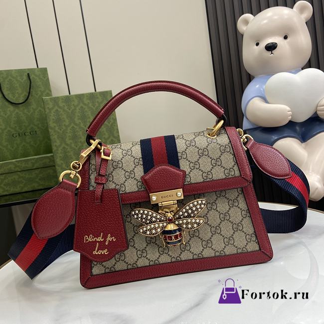 Fortok Gucci Queen Margaret GG Supreme Top-Handle Bag Red 25.5x17.5x13cm - 1