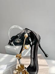Fortok Jimmy Choo Black Satin Sandals with Metal Flowers - 2