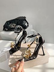 Fortok Jimmy Choo Black Satin Sandals with Metal Flowers - 3
