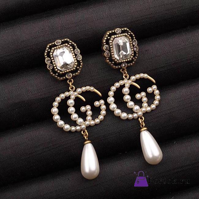 Fortok Gucci Diamond GG Pearl Earrings - 1