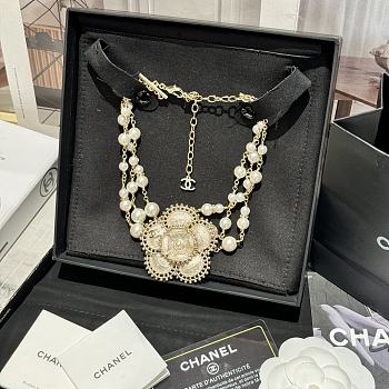 Fortok Chanel Double C Apricot Camellia Pearl Necklace