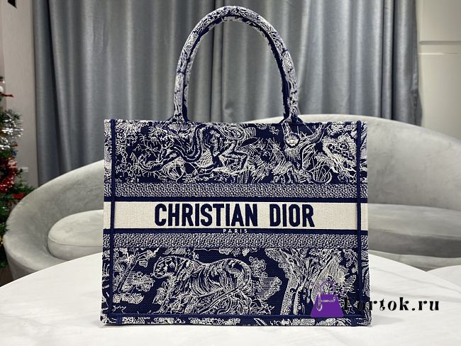 Fortok Dior Book Tote Blue Embroidery Reverse Jouy Print 36.5cm - 1