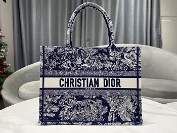 Fortok Dior Book Tote Blue Embroidery Reverse Jouy Print 36.5cm