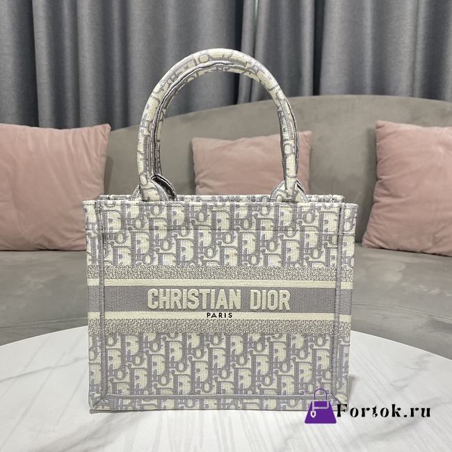 Fortok Dior Small Book Tote Gray Oblique Print 26.5x21x14cm - 1