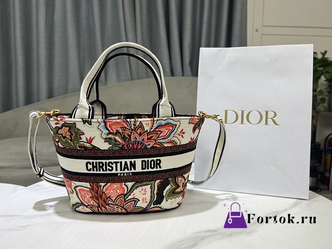 Fortok Dior Hat Basket Bag Natural Multicolor Albero della Vita Embroidery 27x20x8cm - 1