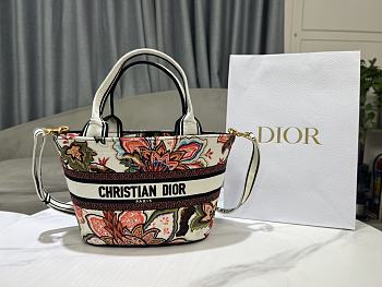 Fortok Dior Hat Basket Bag Natural Multicolor Albero della Vita Embroidery 27x20x8cm