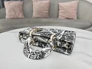 Fortok Dior Medium Lady D-Joy Bag White and Black Plan de Paris Printed Calfskin 26x13.5x5cm  - 6