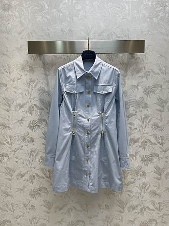 Fortok Louis Vuitton Blue Lapel Shirt Dress