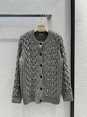 Fortok MiuMiu V-neck Beaded Cardigan Grey